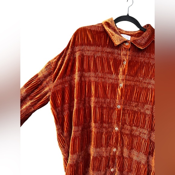 Pink Lily Wrinkle Effect Tiered Copper Rust Button Down Velvet Top XL NWOT - Picture 4 of 10